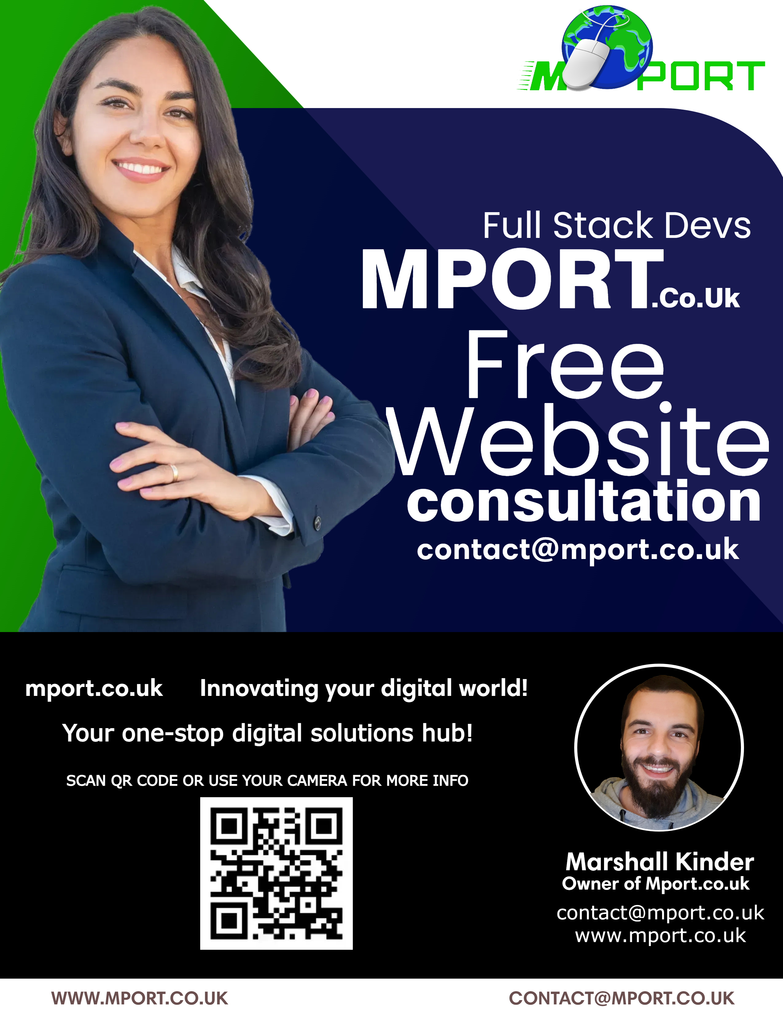 Mport.co.uk Flyer for a free full stack dev consultaion